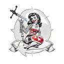 pin-up girl sitting on the Eagle,Globe and Anchor  tattoo design idea