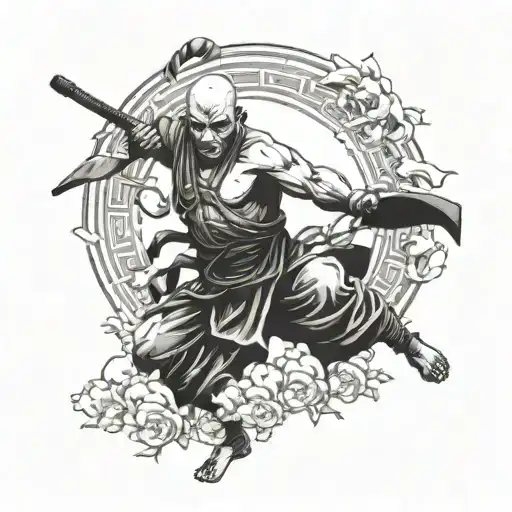 Shaolin warrior monk tattoo design idea