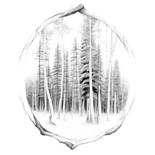 A serene forest scene with a hidden depiction of Lord Shiva blending into the trees tattoo design idea