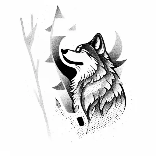 A wolf playing a saxophone in the woods tattoo design idea