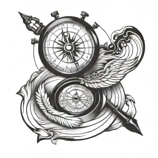 compass with hourglass (flowing sand) inside representing tattoo design idea