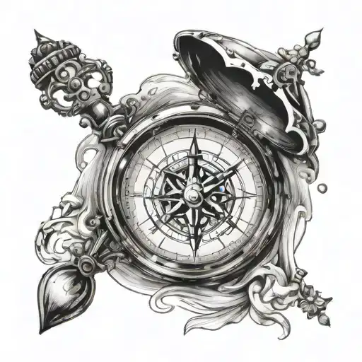 Compass with hour sand glass for time passing  tattoo design idea