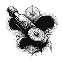 compass with hourglass bottle (flowing sand) inside representing tattoo design idea