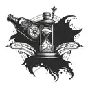 compass with hourglass bottle (flowing sand) inside representing tattoo design idea