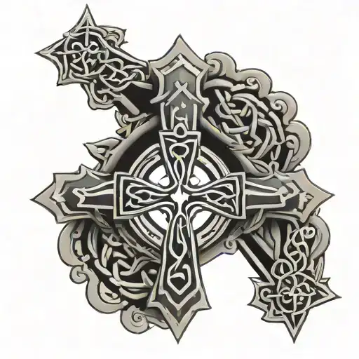 Celtic cross with the words "Ní Neart Go Cur Le Chéile" in a celtic style font to appear on the inner forearm tattoo design idea