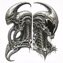 xenomorph from aliens and necromorph from dead space tattoo design idea