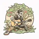 guy playing guitar under tree  tattoo design idea