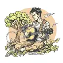 guy playing guitar under tree  tattoo design idea