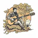 guy playing guitar under tree  tattoo design idea
