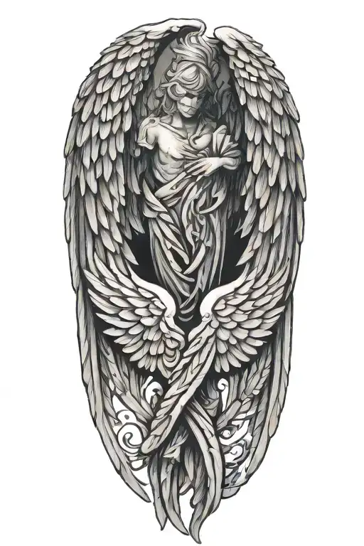 memorial angel wings wrapped tattoo design idea