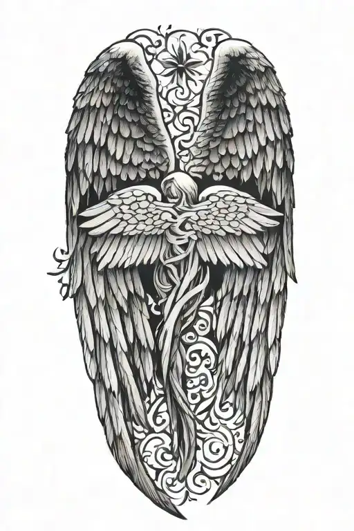 memorial angel wings wrapped loosely infront tattoo design idea