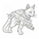 space cat with gun with flowy cyber sigilism tattoo design idea