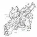 space cat with gun with flowy cyber sigilism tattoo design idea