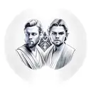 An artistic fusion of Obi-Wan Kenobi and Anakin Skywalker's faces symbolizing their complex relationship tattoo design idea