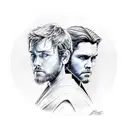 An artistic fusion of Obi-Wan Kenobi and Anakin Skywalker's faces symbolizing their complex relationship tattoo design idea