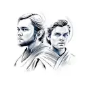 An artistic fusion of Obi-Wan Kenobi and Anakin Skywalker's faces symbolizing their complex relationship tattoo design idea