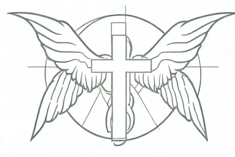 cross with wings made tattoo design idea