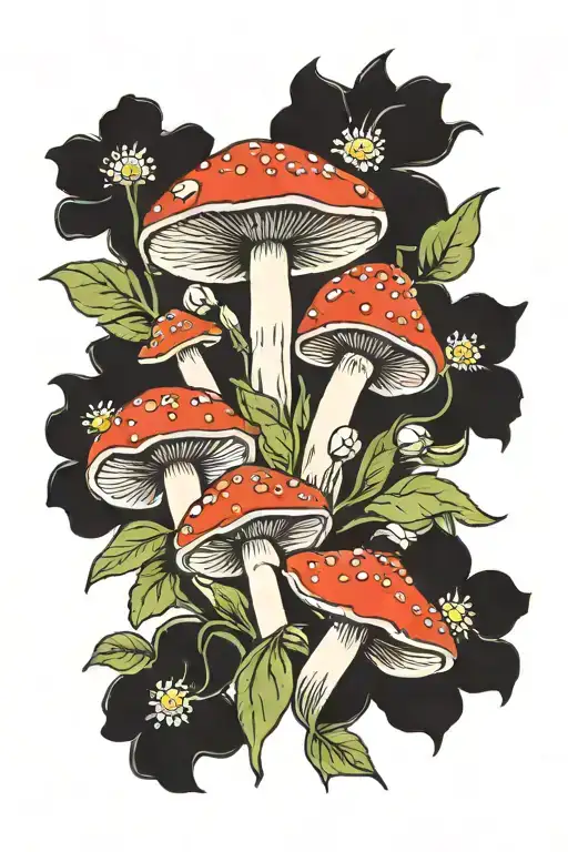 mushrooms in a bouquet tattoo design idea