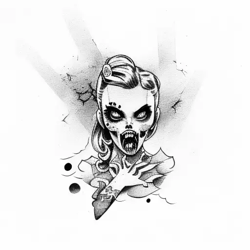 pin up zombie girl tattoo design idea
