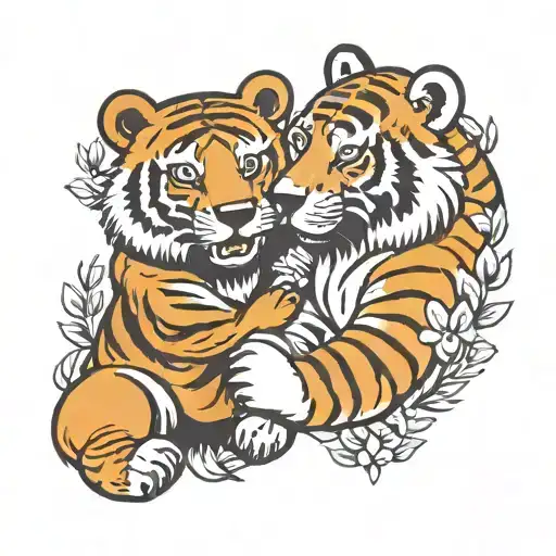 Bear and tiger hugging tattoo design idea