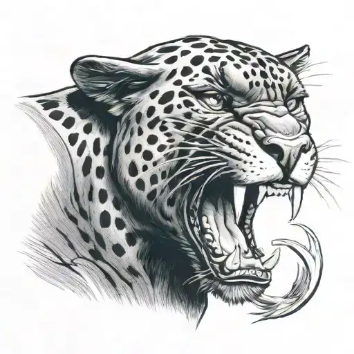 angry panther head profile holding tattoo design idea