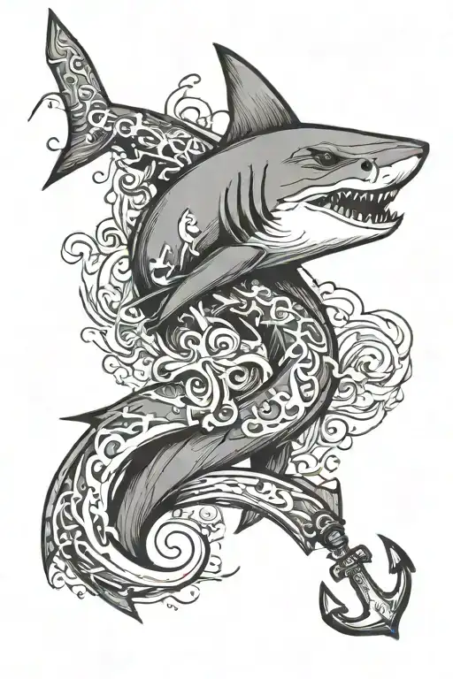 shark with anchor tattoo design idea