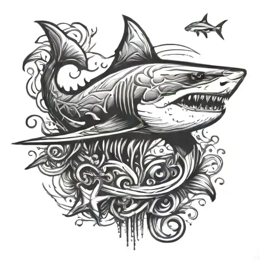 shark with anchor tattoo design idea