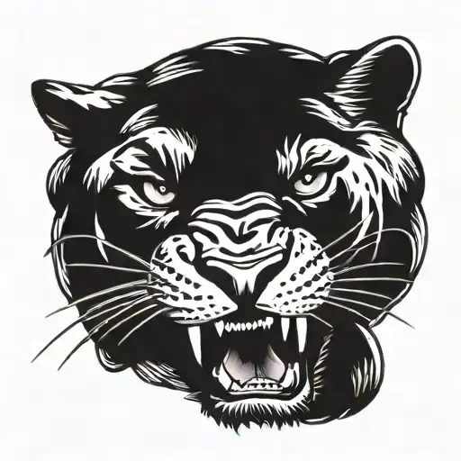 angry panther head profile holding tattoo design idea