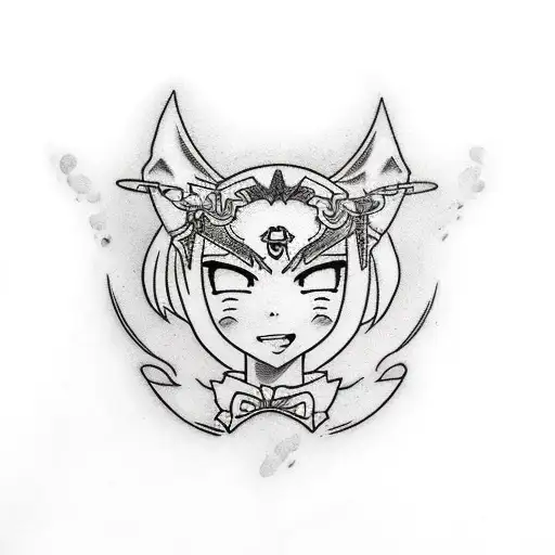 Incorporate anime characters into a tattoo with a dark and mysterious vibe tattoo design idea