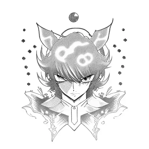 Incorporate anime characters into a tattoo with a dark and mysterious vibe tattoo design idea