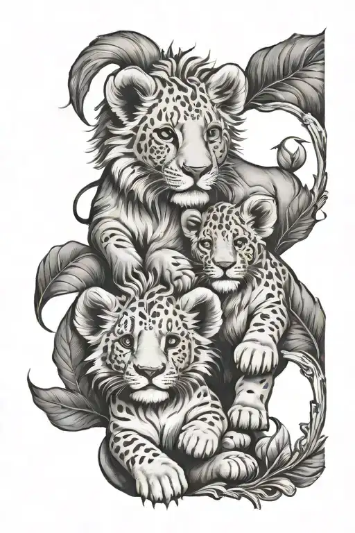 baby lion nephew and aunt  tattoo design idea