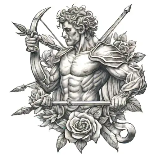 headless cupid with bow and arrow weapon tattoo design idea