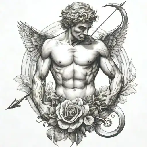 headless cupid with bow and arrow weapon tattoo design idea