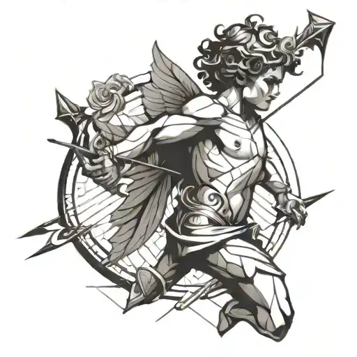 headless cupid with bow and arrow weapon tattoo design idea