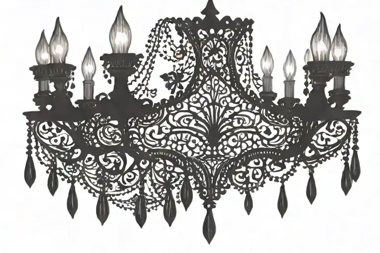 Incorporate a delicate lace pattern into a chandelier design tattoo design idea