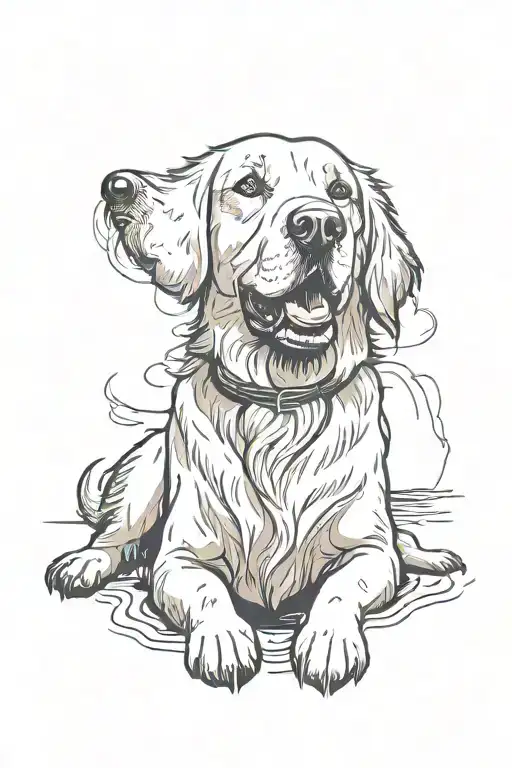 Golden retriever dog, Simple, Basic, Minimalist, Flat, Low detail, colorful, sailor Jerry tattoo design idea