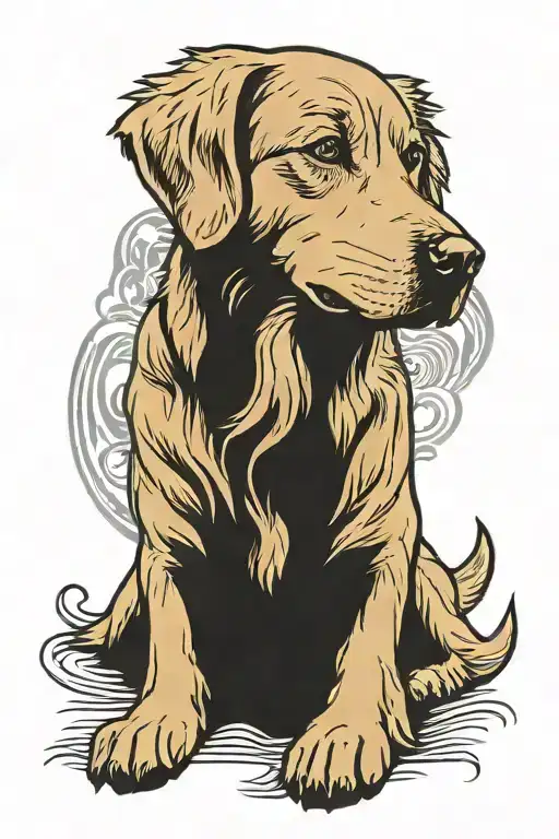 Golden retriever dog, Simple, Basic, Minimalist, Flat, Low detail, Color tattoo, Sailor Jerry, tattoo design idea