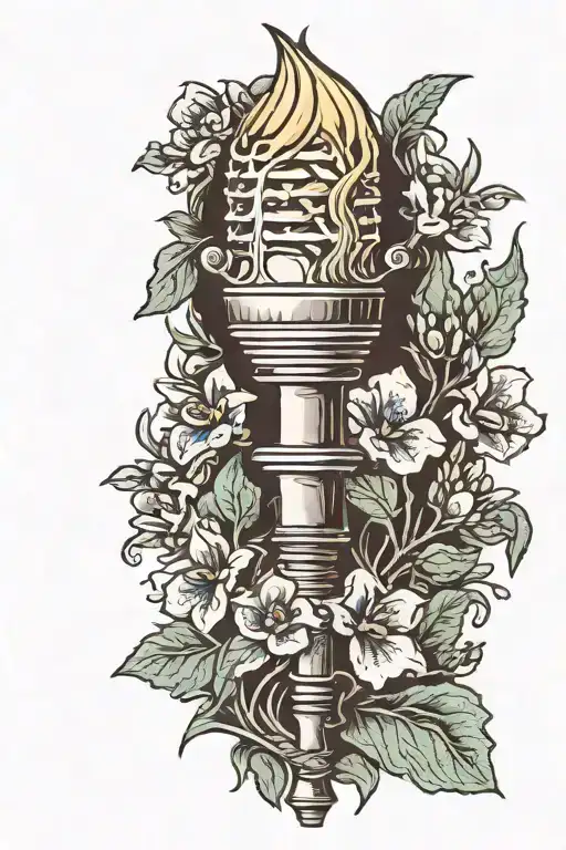 draw me a torch with a bluebonnet incorporated into the handle tattoo design idea