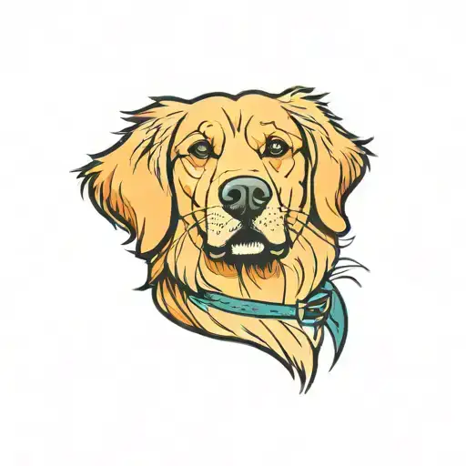 Golden retriever dog, Simple, Basic, Minimalist, Flat, Low detail, Colorful, Color tattoo, Sailor Jerry, Grain shading,  tattoo design idea