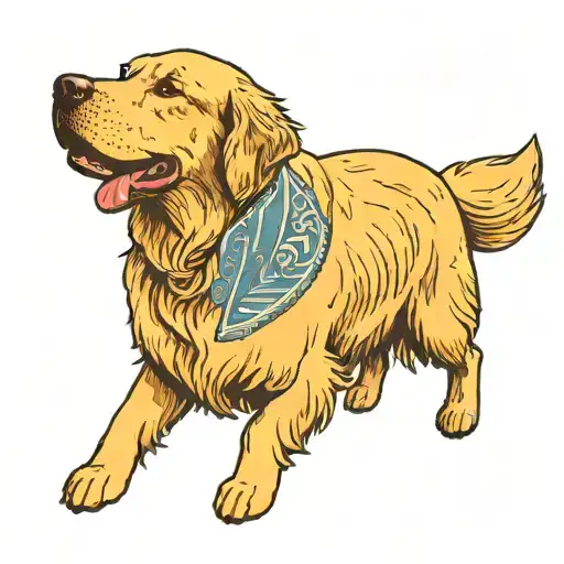 Golden retriever dog, Simple, Basic, Minimalist, Flat, Low detail, Colorful, Color tattoo, Sailor Jerry, Grain shading,  tattoo design idea