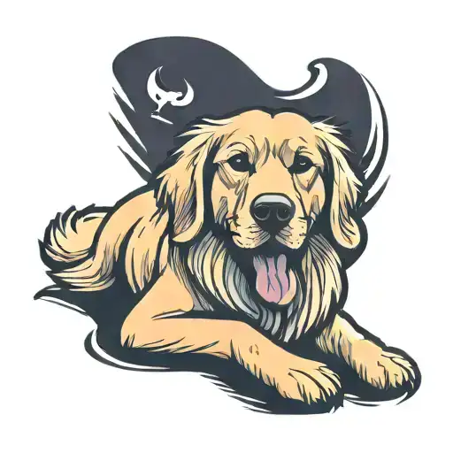 Golden retriever dog, Simple, Basic, Minimalist, Flat, Low detail, Colorful, Color tattoo, Sailor Jerry, Grain shading,  tattoo design idea