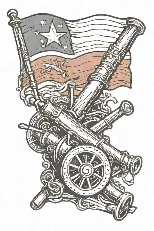 draw me a cannon mixed with a torch and a Texas flag intertwined tattoo design idea