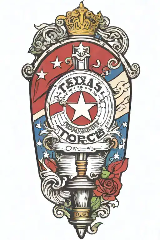 draw me a torch with a Texas flag  involved in the handle tattoo design idea