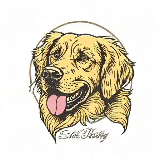 Golden retriever dog, Simple, Basic, Minimalist, Flat, Low detail, Colorful, Color tattoo, Sailor Jerry, Grain shading,  tattoo design idea