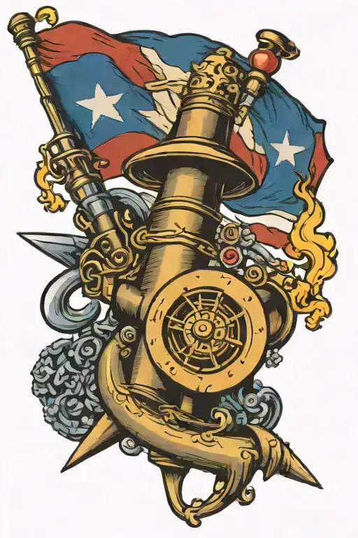 draw me a torch combined with a cannon and a Texas flag intertwined tattoo design idea
