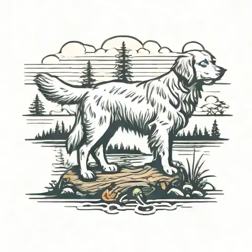 traditional  style tattoo of a golden retriever standing on a log  tattoo design idea