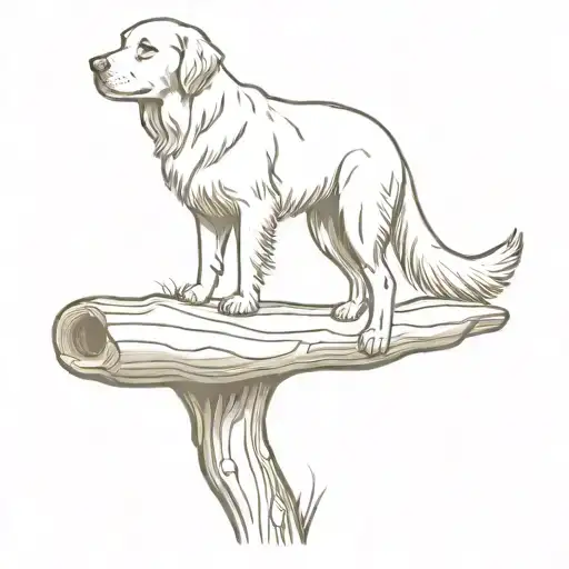 traditional  style tattoo of a golden retriever standing on a log  tattoo design idea
