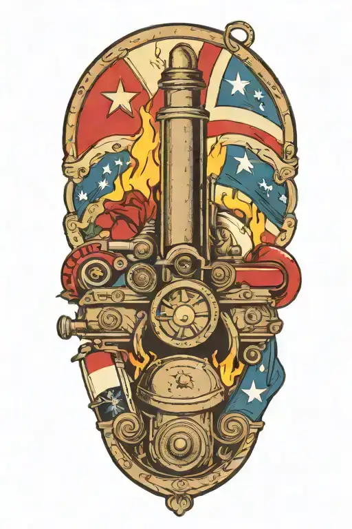 draw me a cannon mixed with a torch and a Texas flag intertwined tattoo design idea