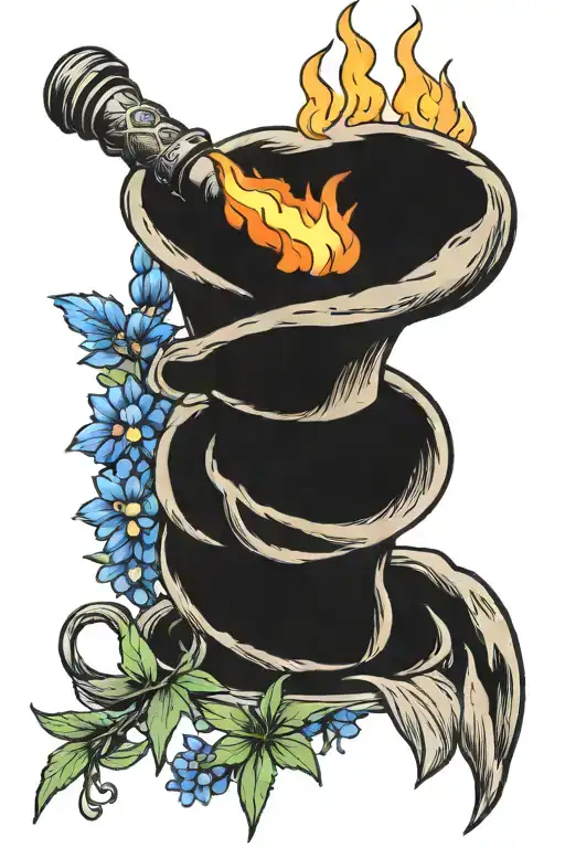 draw me a flaming torch with a bluebonnet drawn into the handle  tattoo design idea