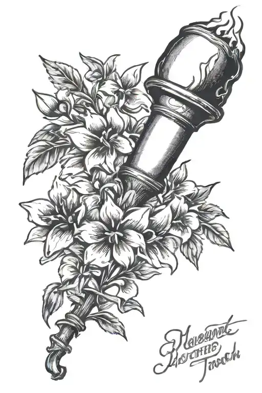 draw me a torch with a bluebonnet drawn into the handle  tattoo design idea